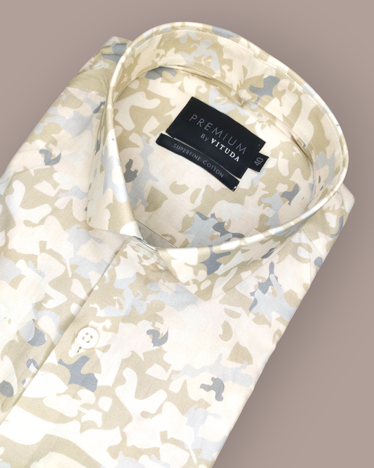 Men's Full Sleeves Premium Camo Abstract Printed Superfine Cotton Shirt – Sand & Grey
