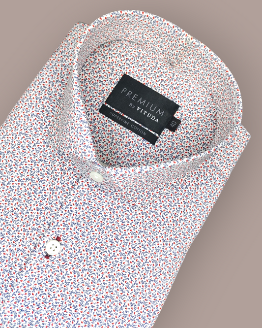 Men's Full Sleeves Premium Micro-Dot Printed Superfine Cotton Shirt – Red & Blue