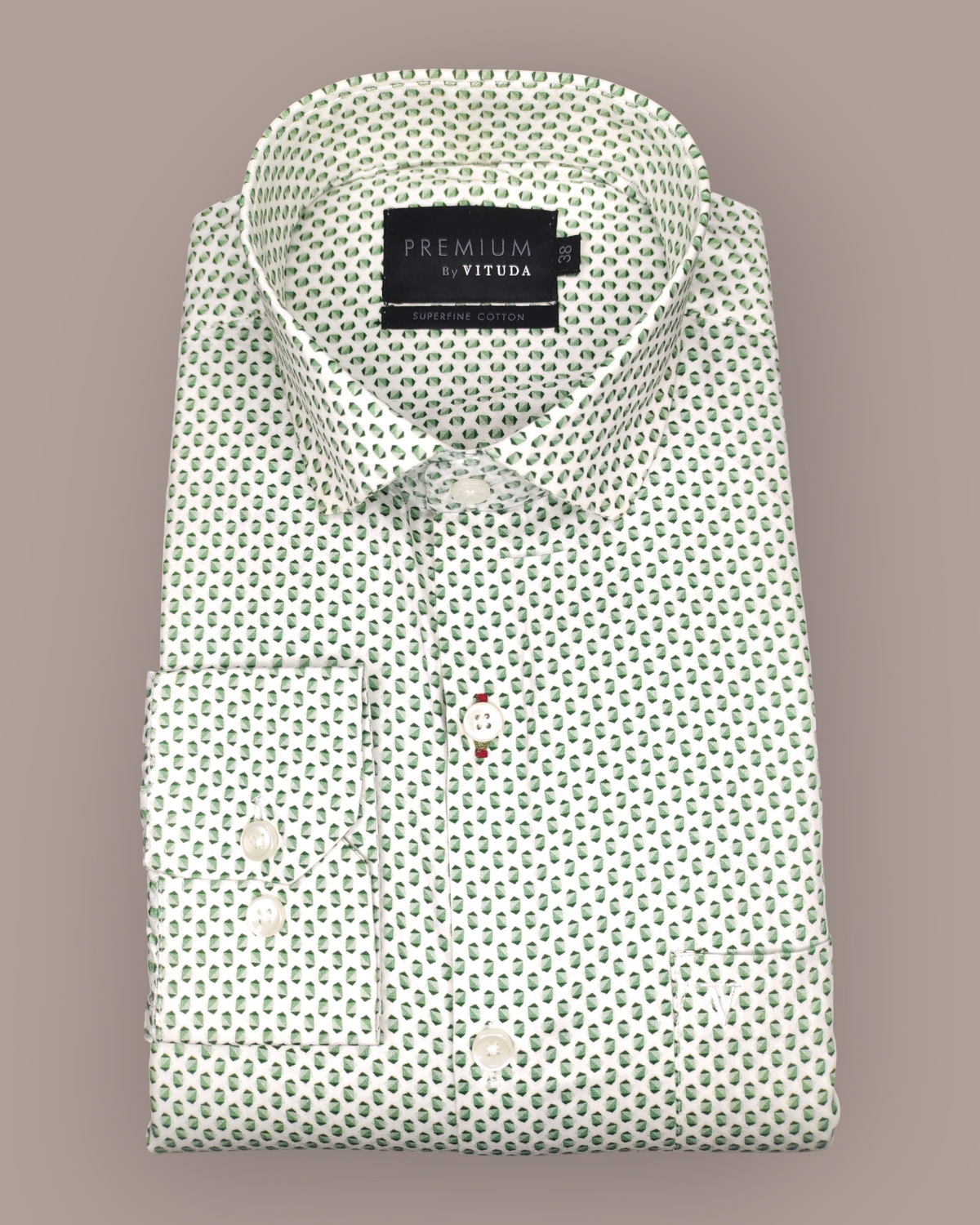 Men's Full Sleeves Premium Green Micro-Print Superfine Cotton Shirt