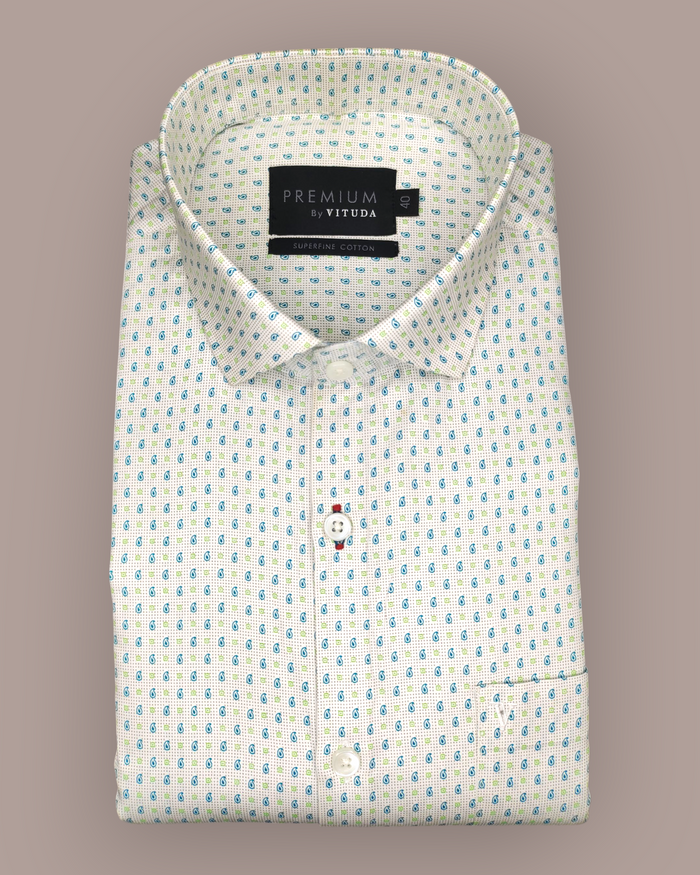 Men's Full Sleeves Premium Micro-Paisley Printed Superfine Cotton Shirt
