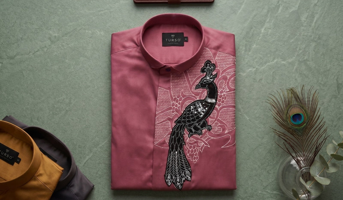 Torso Men’s Peacock Embellished Full Sleeves Shirt