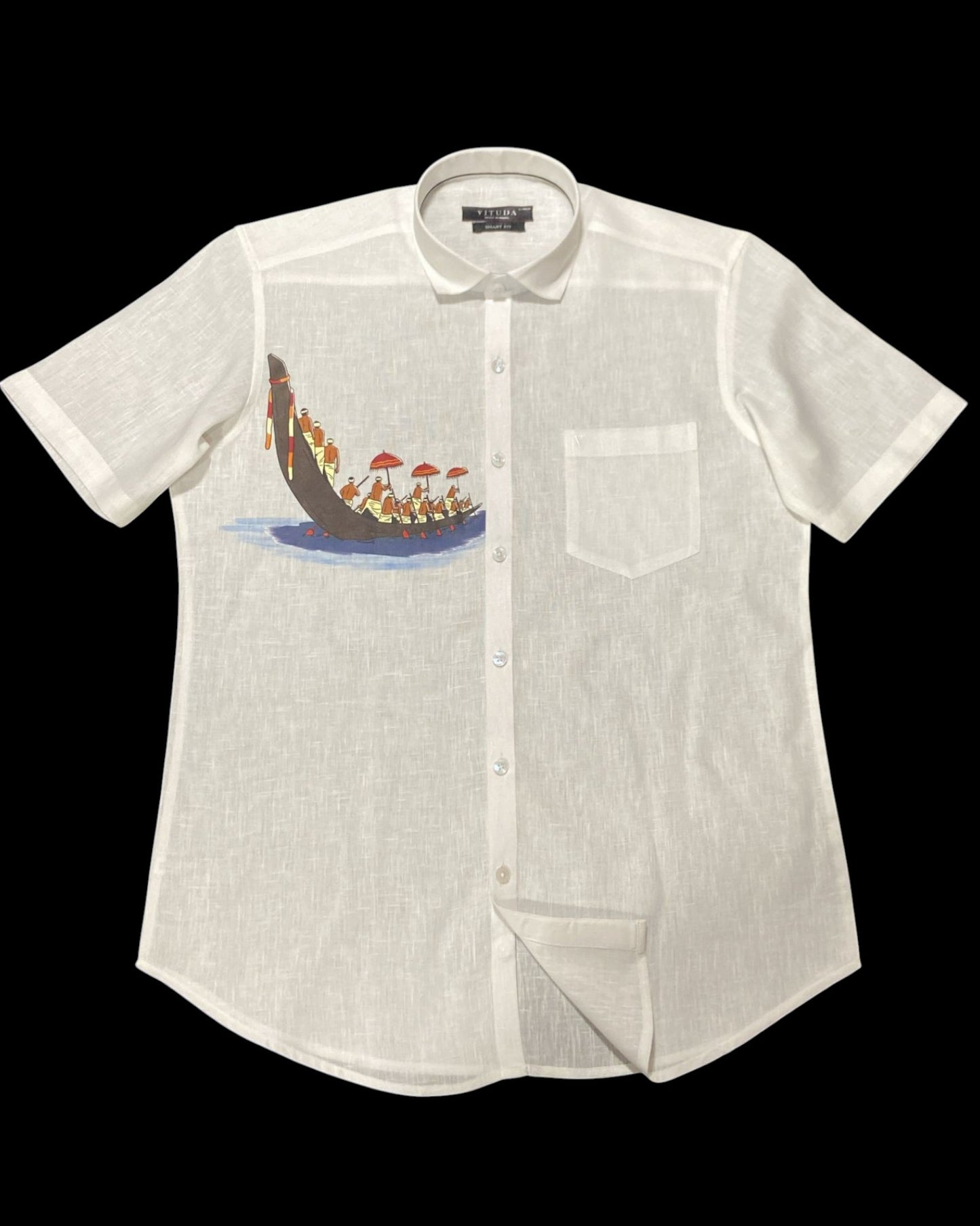 Men’s White Half Sleeve Linen Shirt with Vallam Kali Boat Race Print – Onam Special Edition