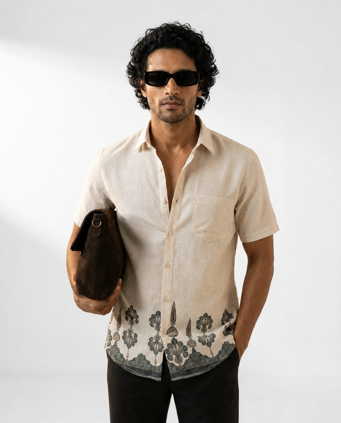 Ivory Heritage Border Half-Sleeve Shirt