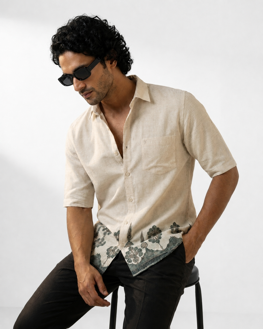 Ivory Heritage Border Half-Sleeve Shirt