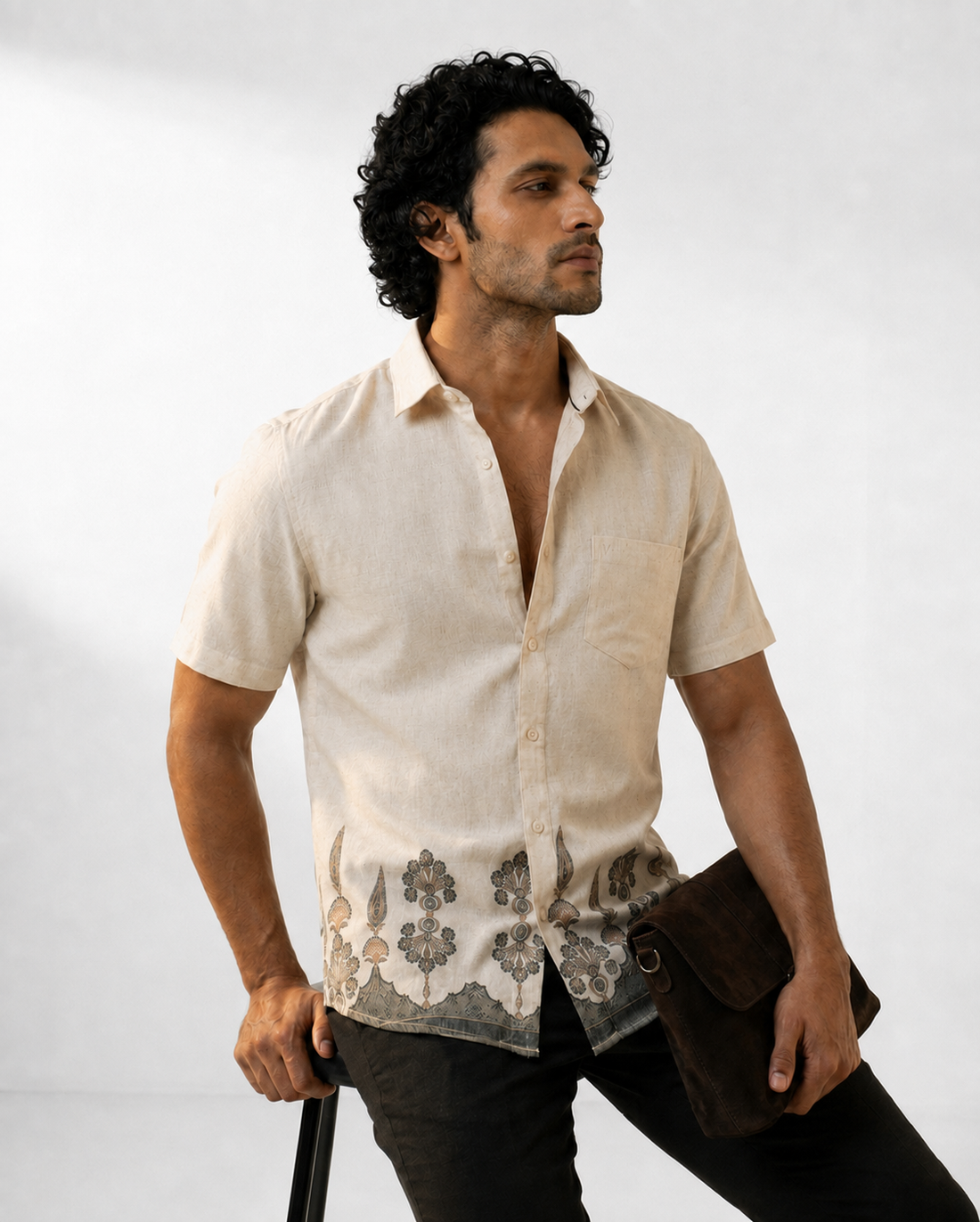 Ivory Heritage Border Half-Sleeve Shirt