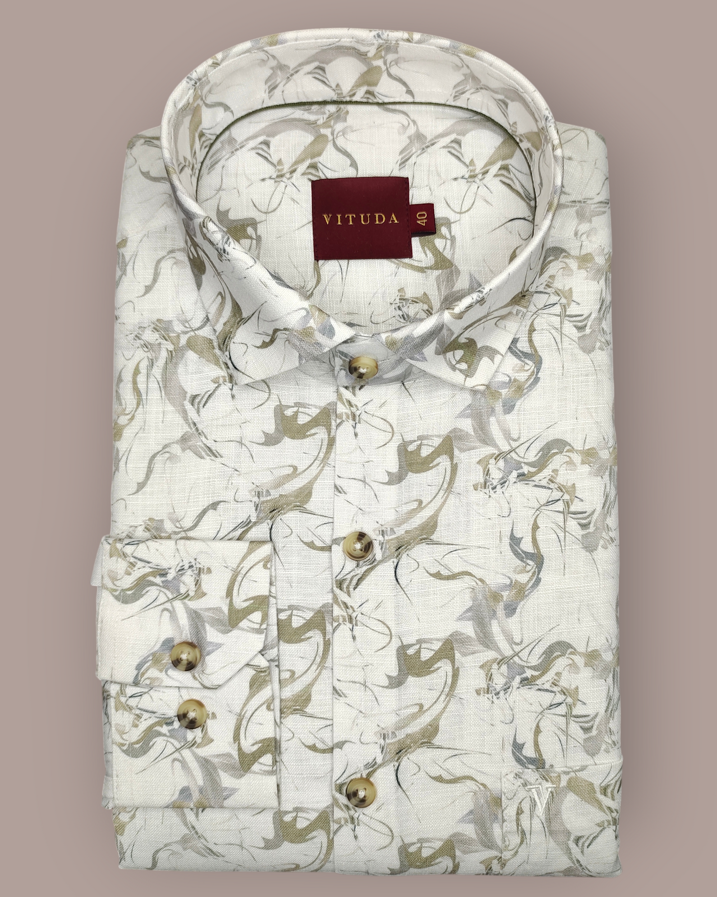 Men's Off White Marble Print Linen Look Full Sleeves Shirt