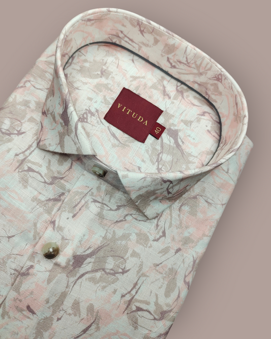 Men's Full Sleeves Abstract Brushstroke Shirt – Pale Grey & Blush Pink