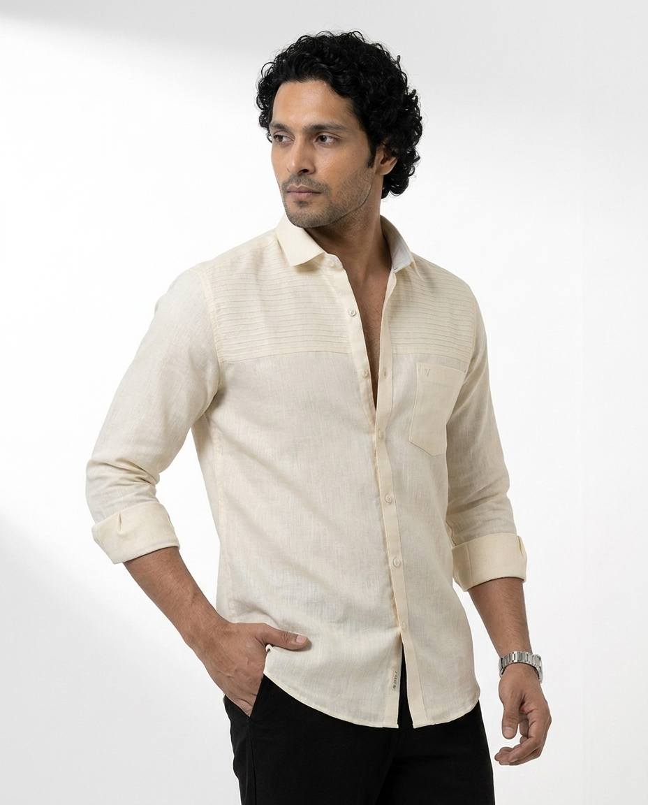 Textured Yoke Linen Shirt