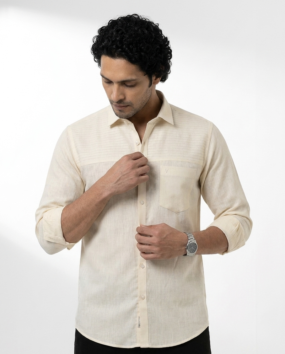 Textured Yoke Linen Shirt