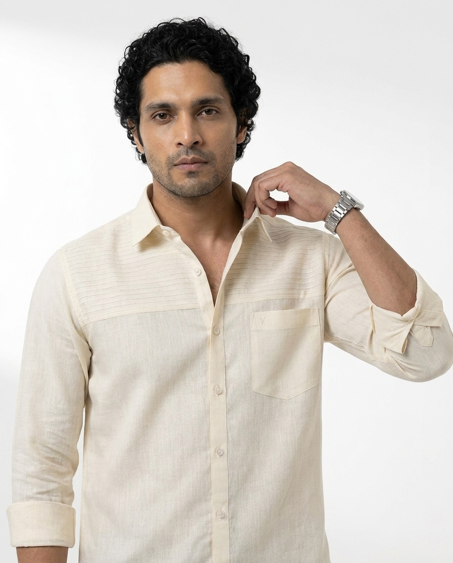 Textured Yoke Linen Shirt