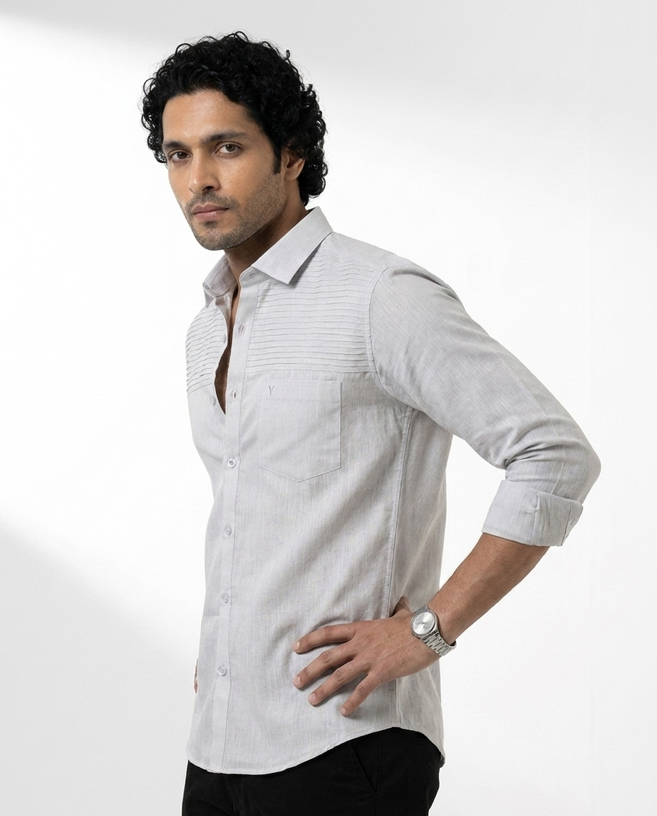 Micro-Rib Yoke Linen Shirt