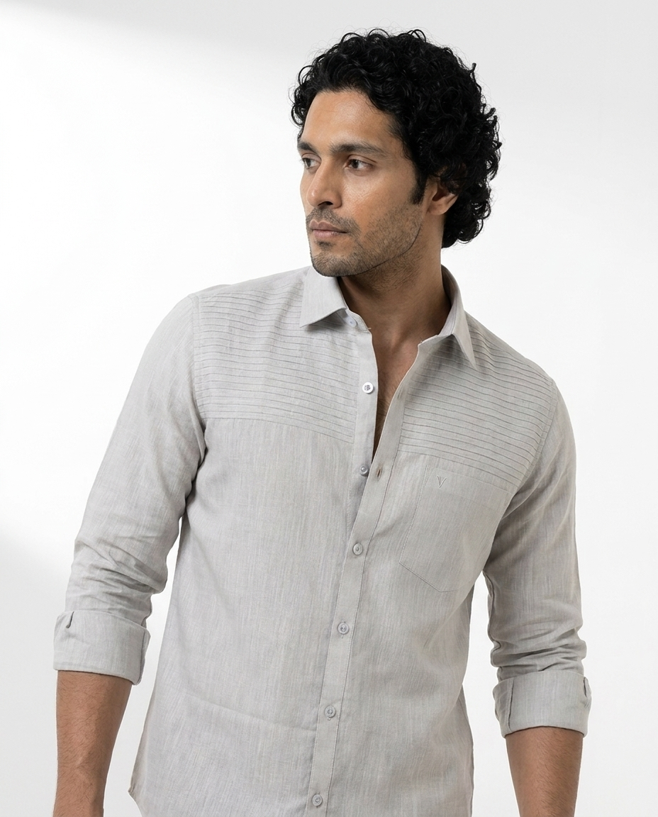 Micro-Rib Yoke Linen Shirt
