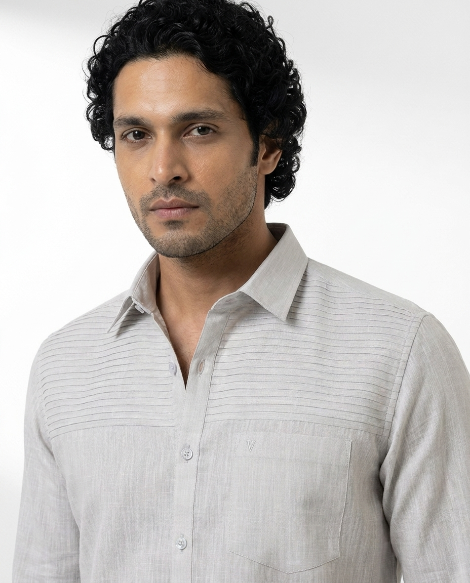 Micro-Rib Yoke Linen Shirt