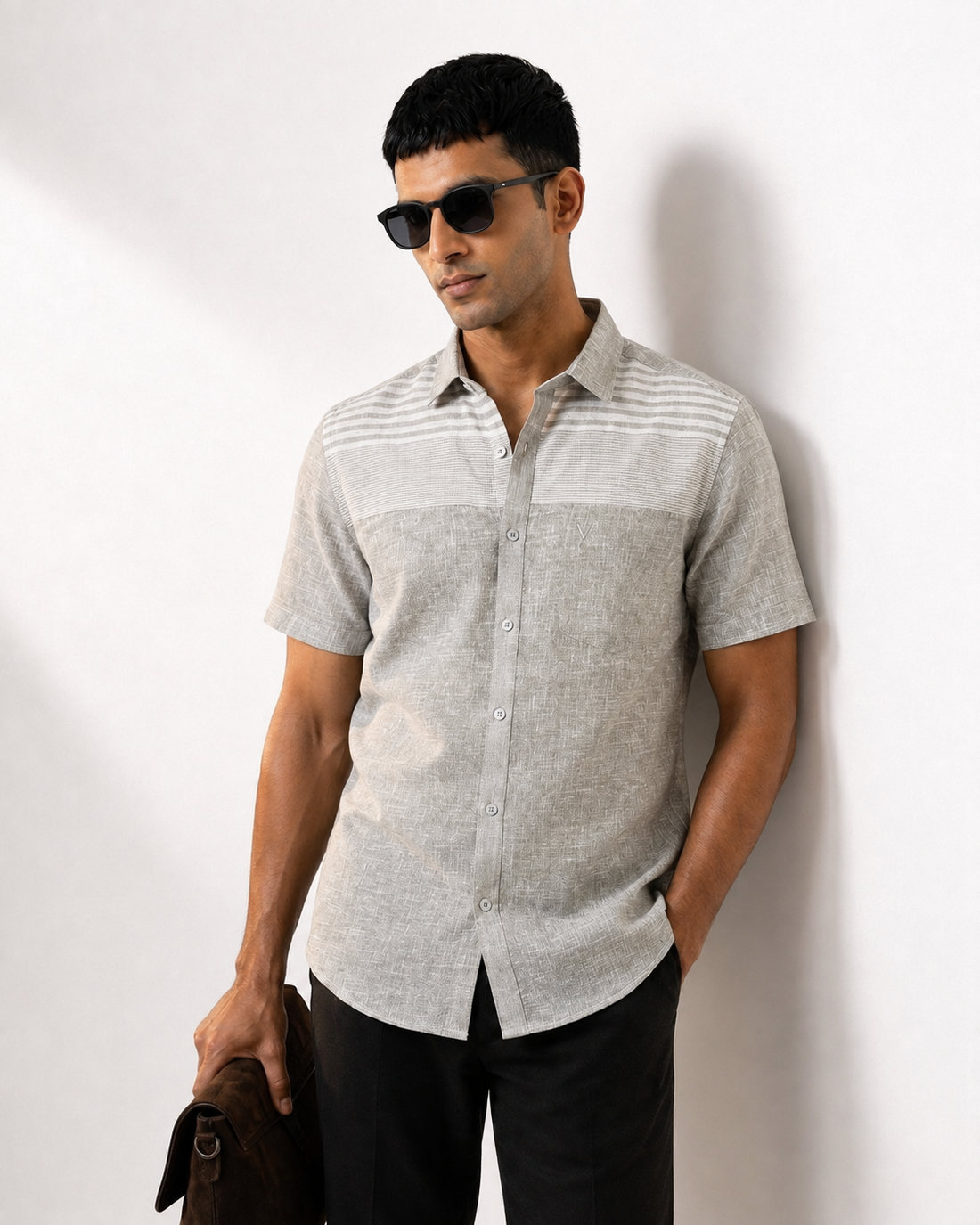 Tiered Stripe Panel Linen Shirt