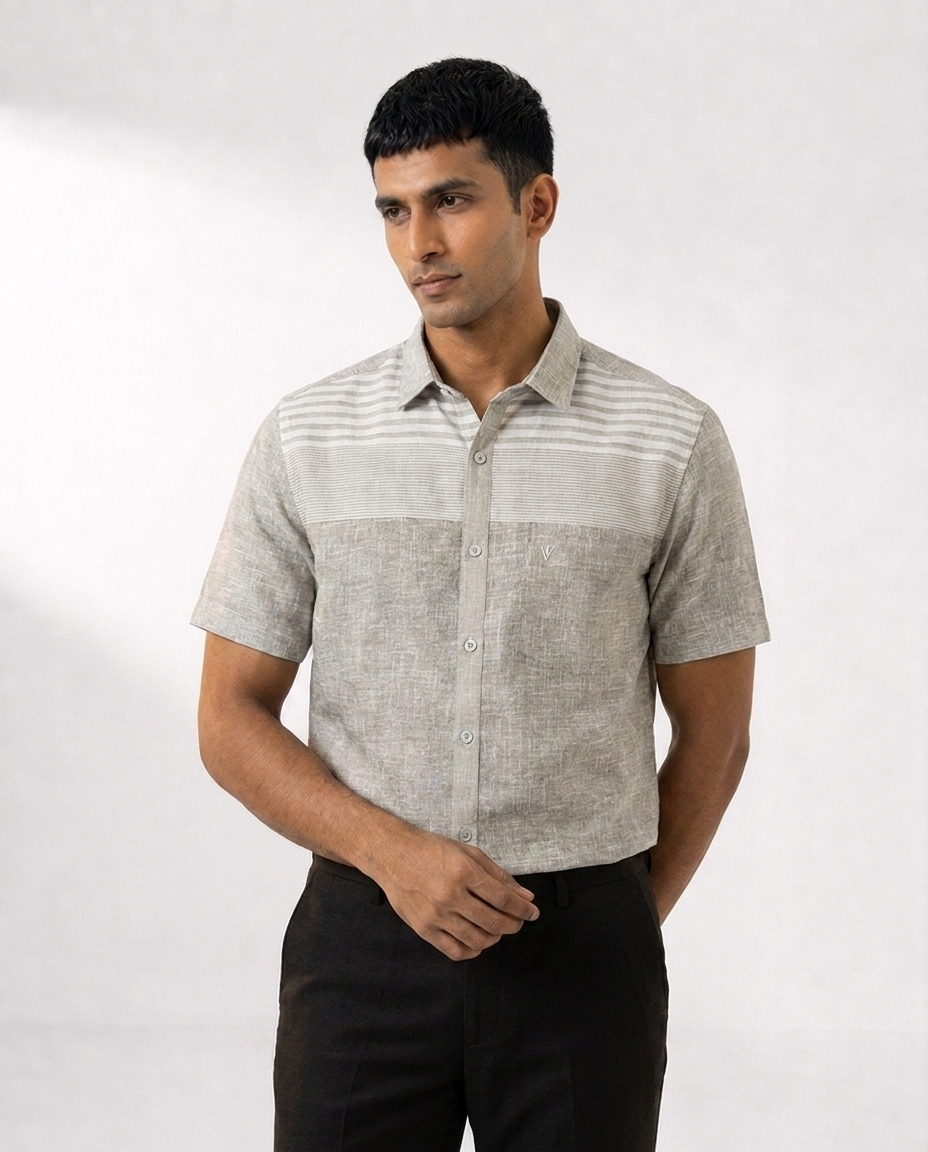 Tiered Stripe Panel Linen Shirt