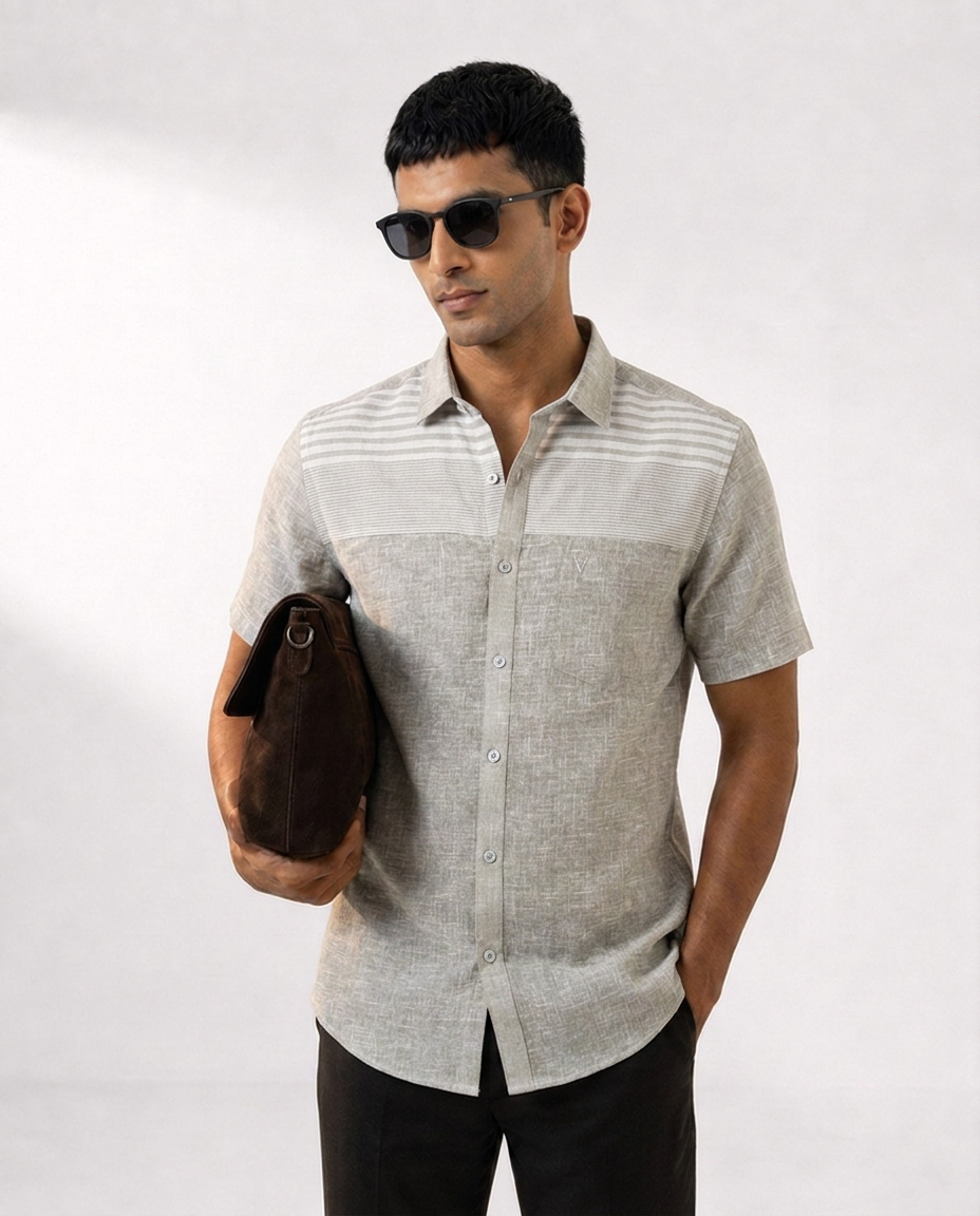 Tiered Stripe Panel Linen Shirt
