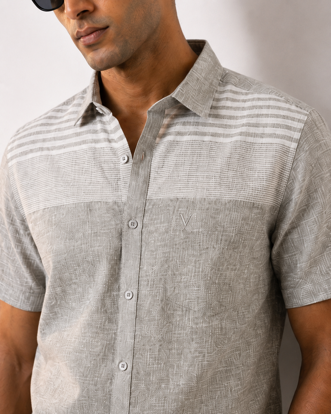 Tiered Stripe Panel Linen Shirt