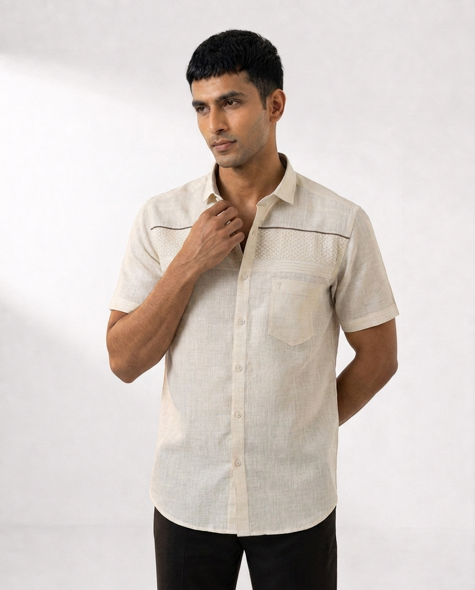 Embroidered Mesh Panel Shirt