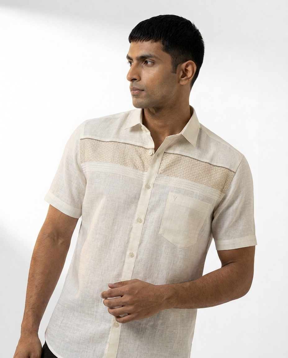 Embroidered Mesh Panel Shirt