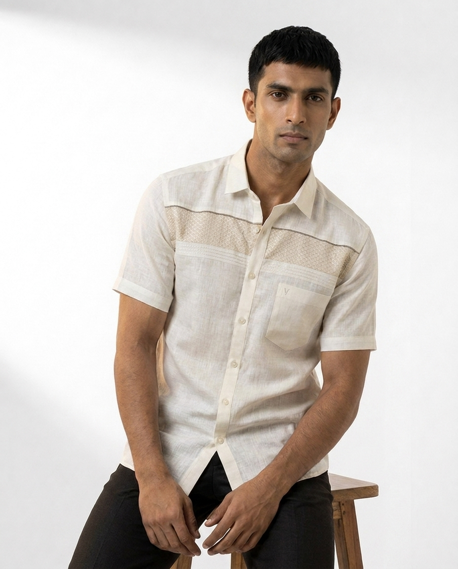 Embroidered Mesh Panel Shirt