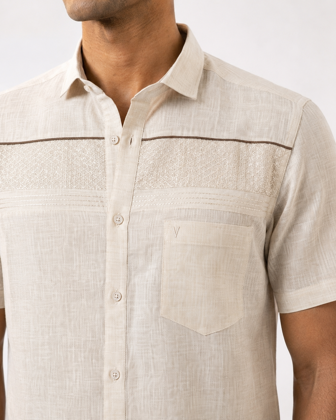 Embroidered Mesh Panel Shirt