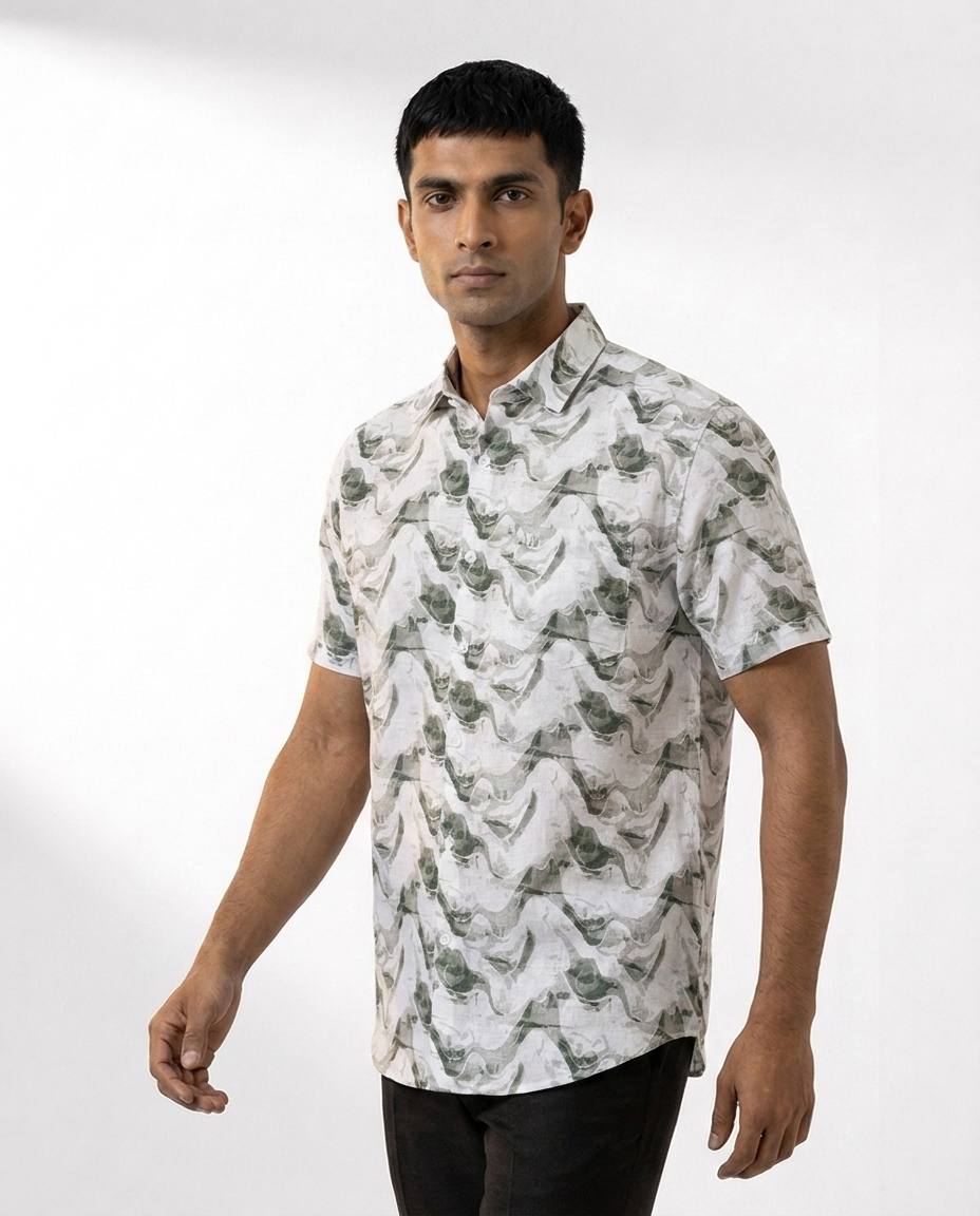 Waveform Abstract Print Linen Shirt