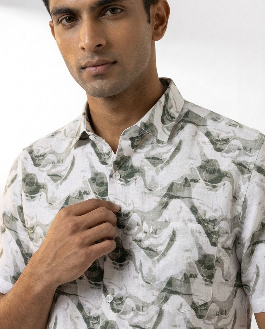 Waveform Abstract Print Linen Shirt