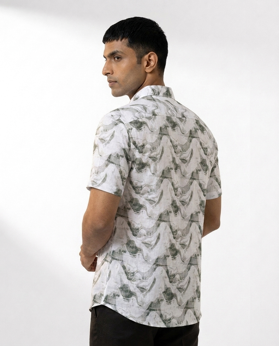 Waveform Abstract Print Linen Shirt