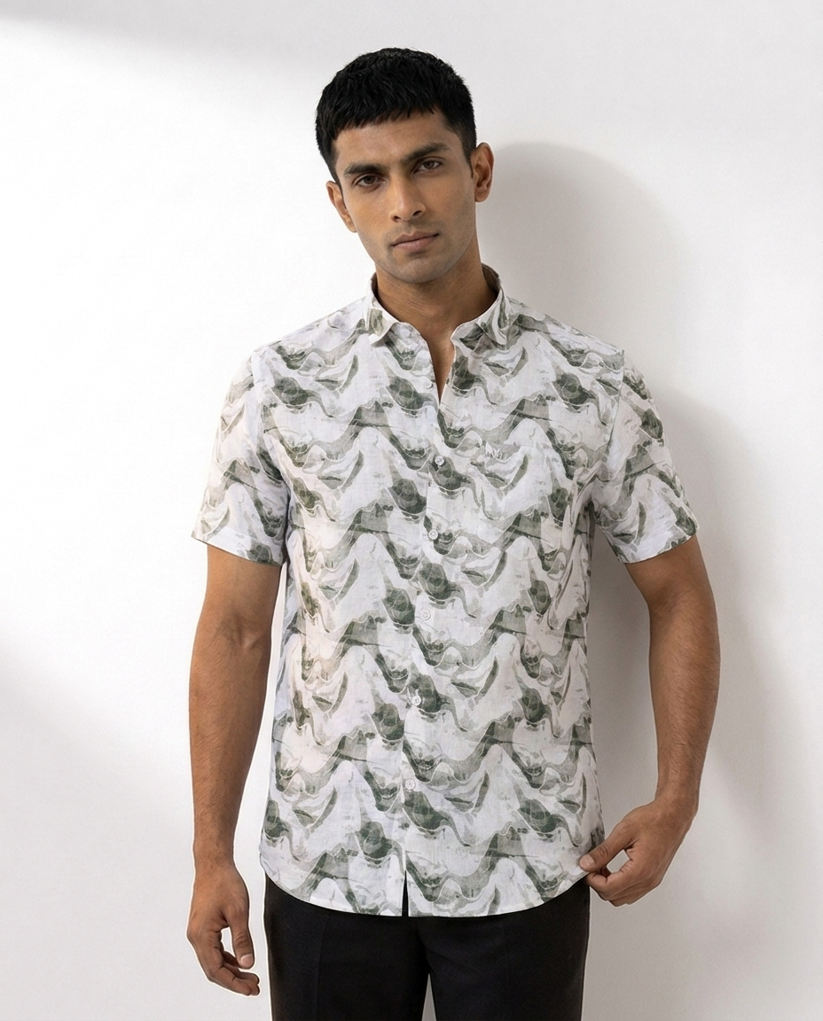 Waveform Abstract Print Linen Shirt
