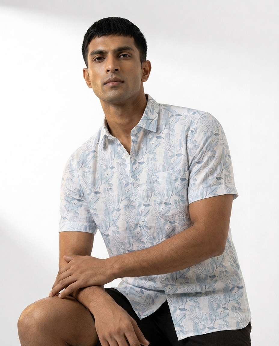 Trailing Leaf Print Linen Shirt