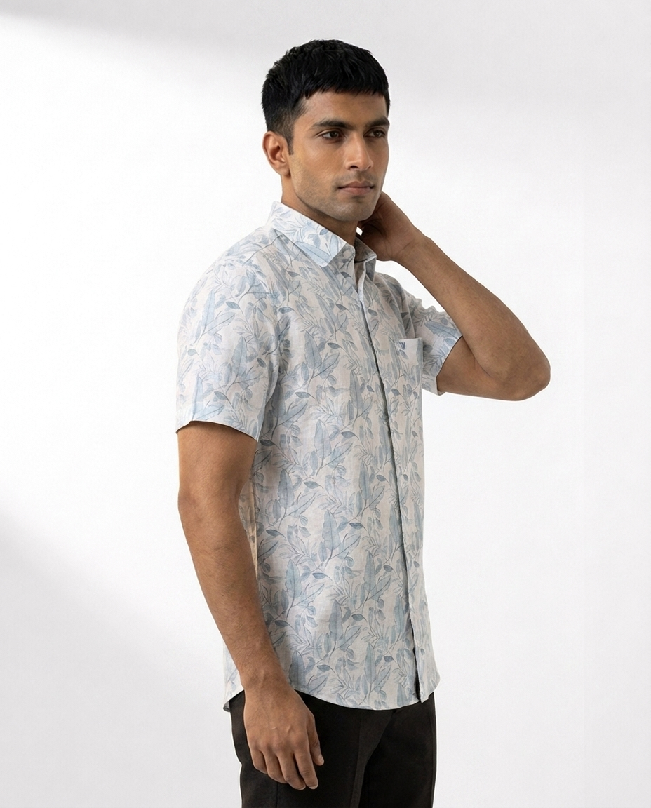 Trailing Leaf Print Linen Shirt