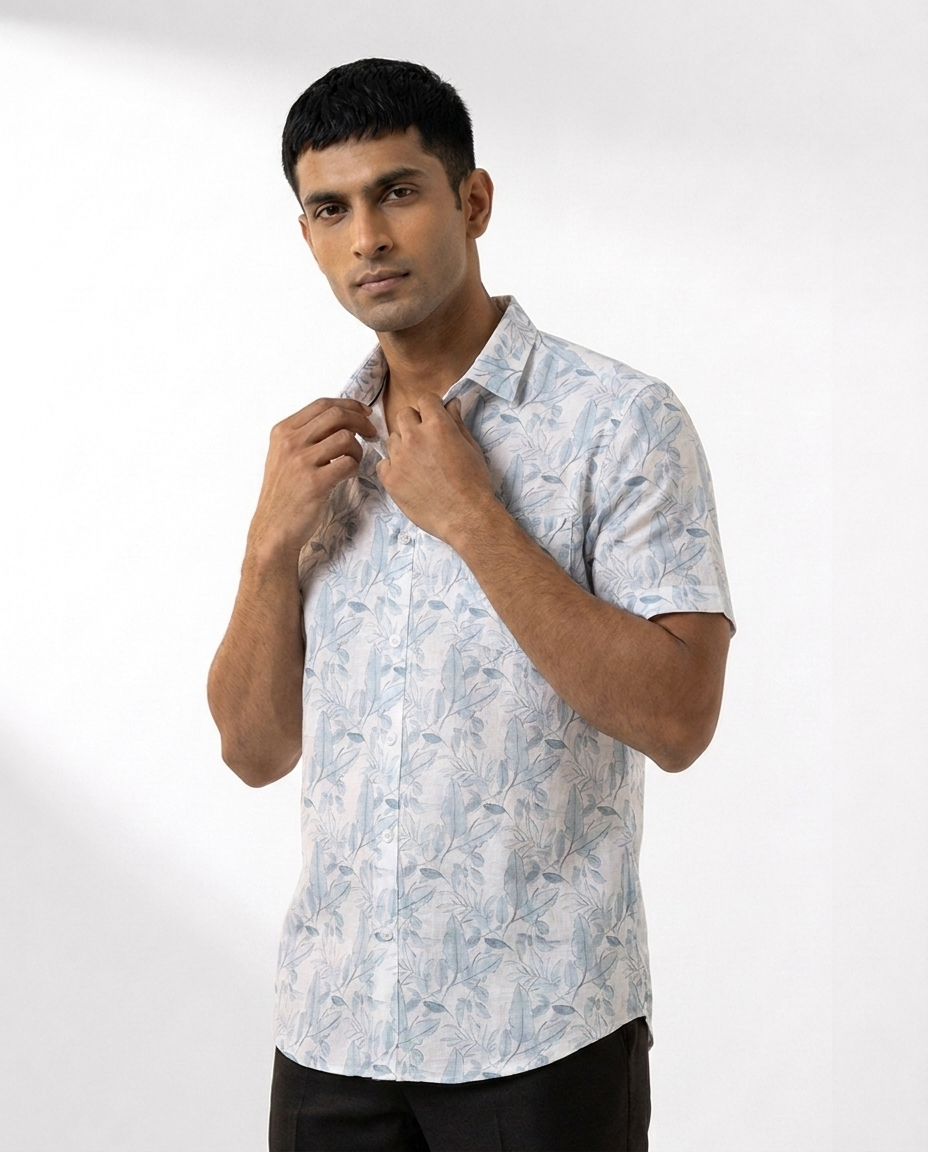 Trailing Leaf Print Linen Shirt