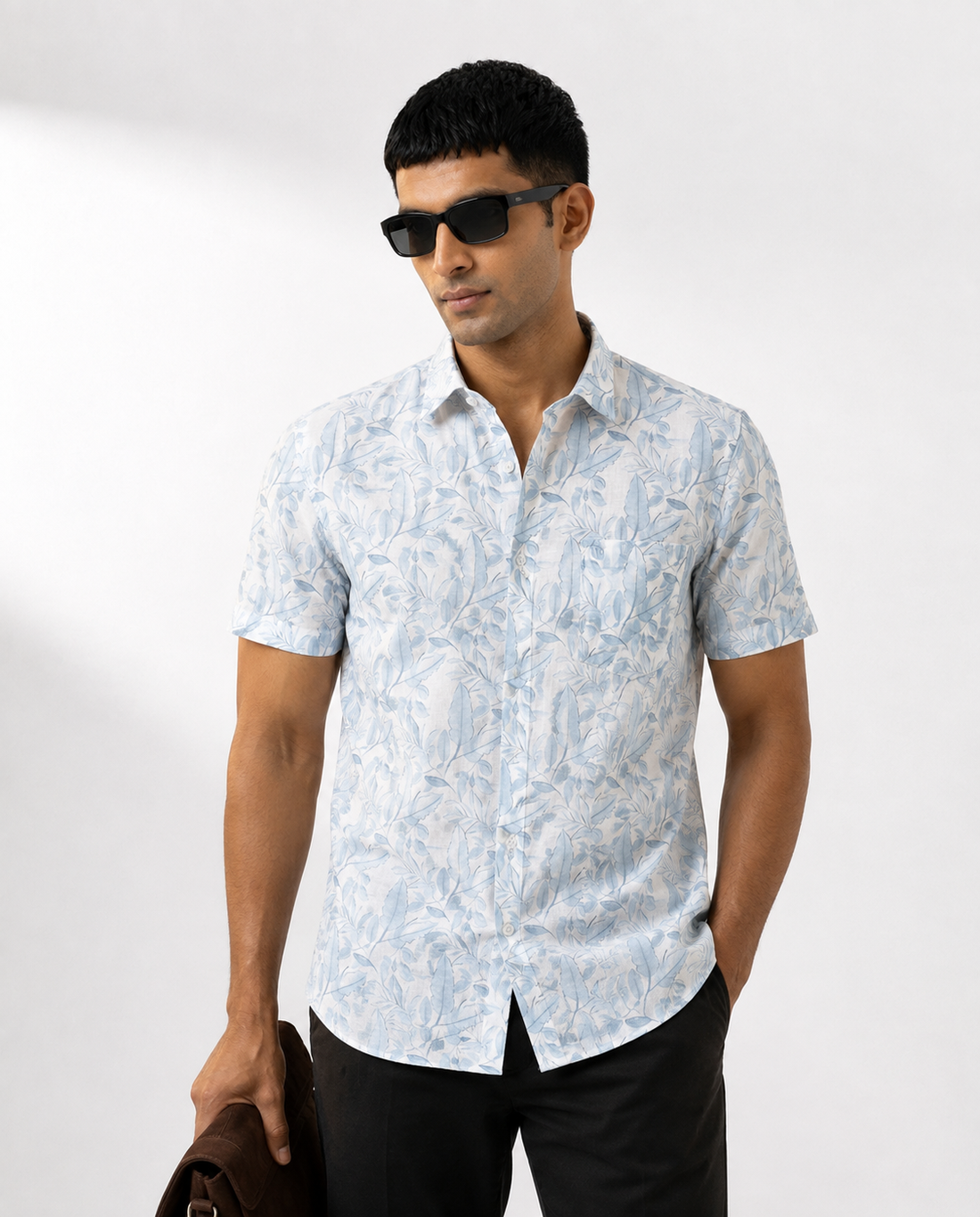 Trailing Leaf Print Linen Shirt