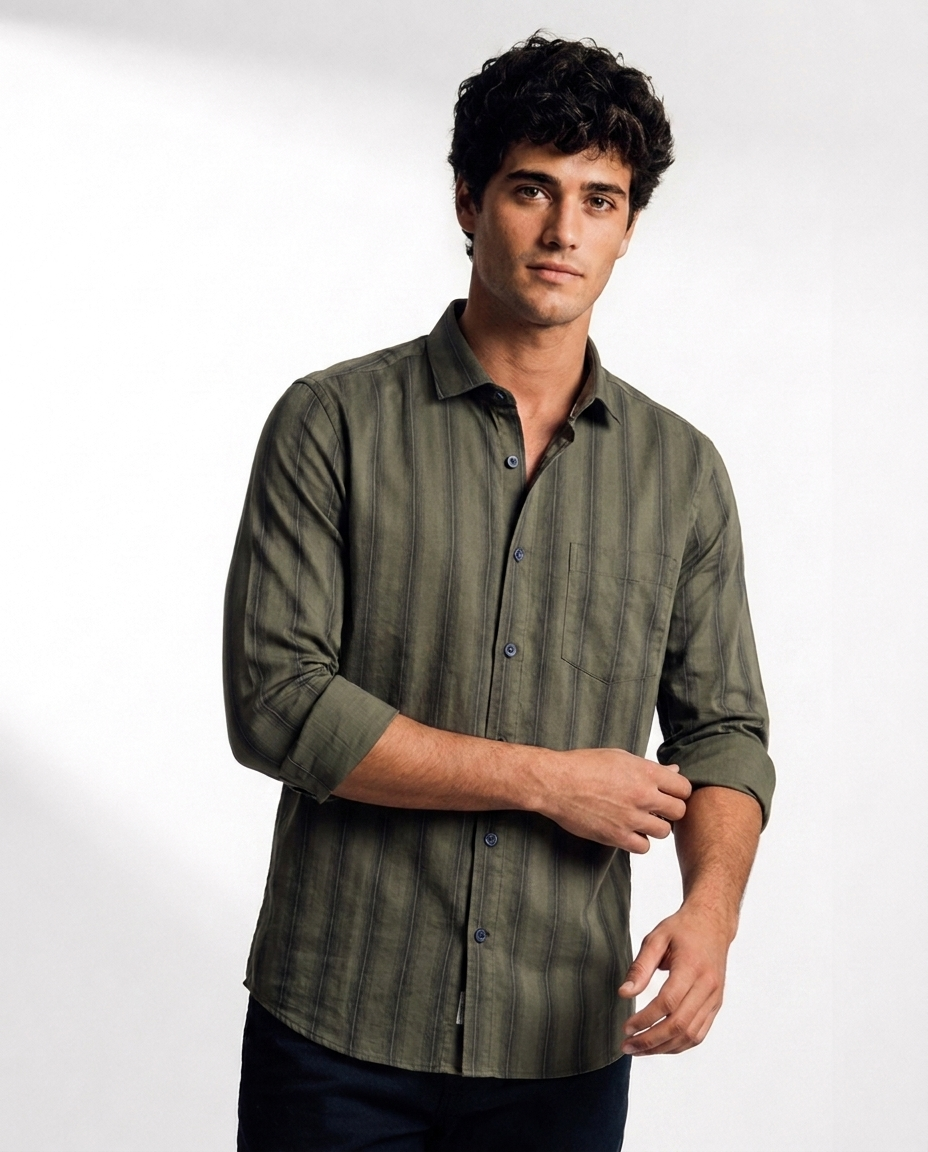 Vertical Shadow Stripe Linen Shirt