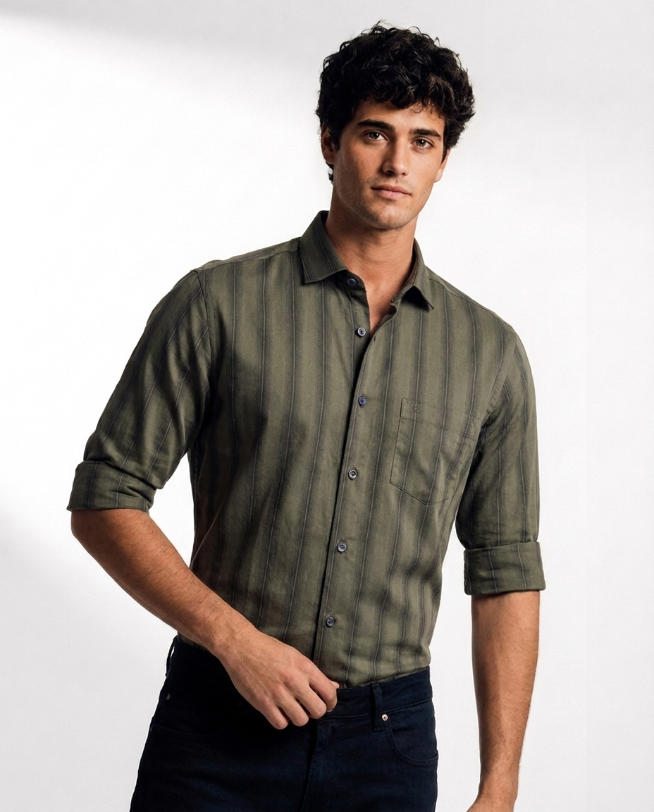 Vertical Shadow Stripe Linen Shirt