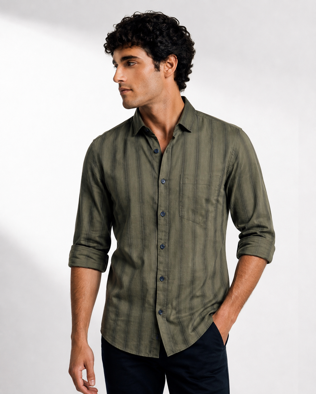 Vertical Shadow Stripe Linen Shirt
