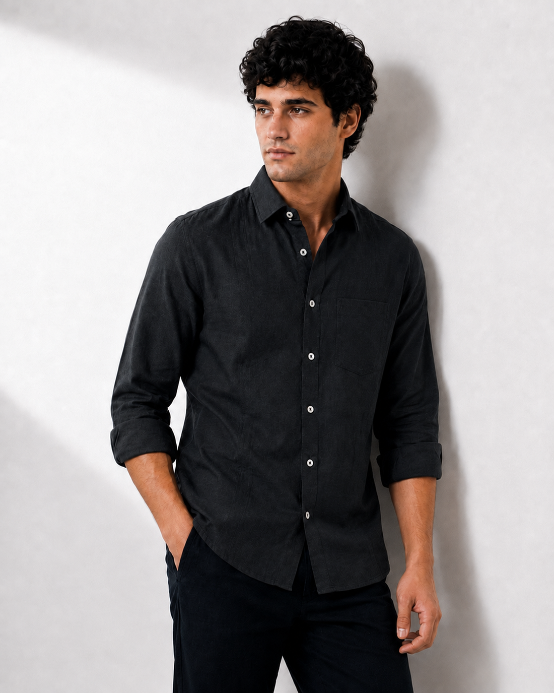 Subtle Jacquard Texture Linen Shirt