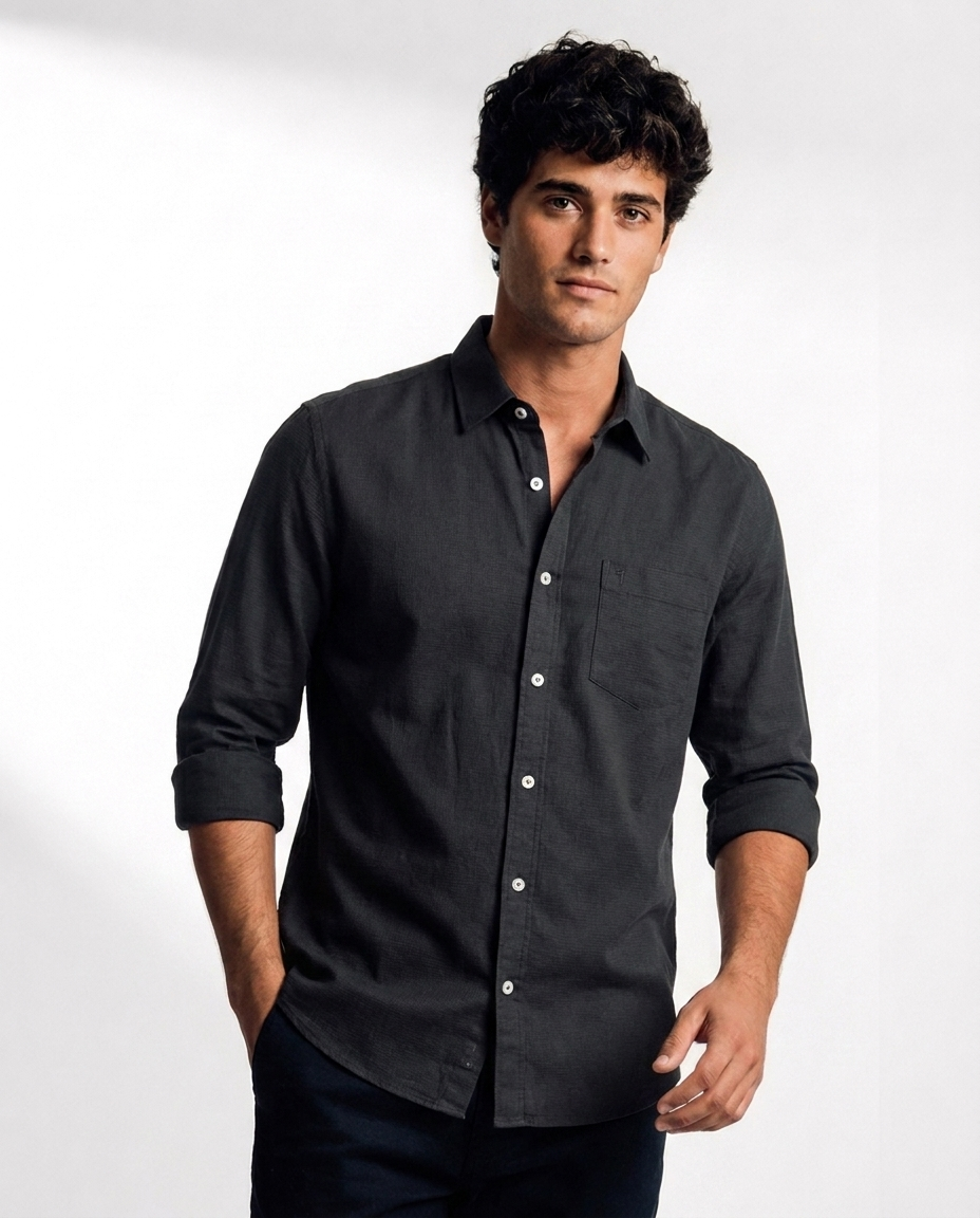 Subtle Jacquard Texture Linen Shirt
