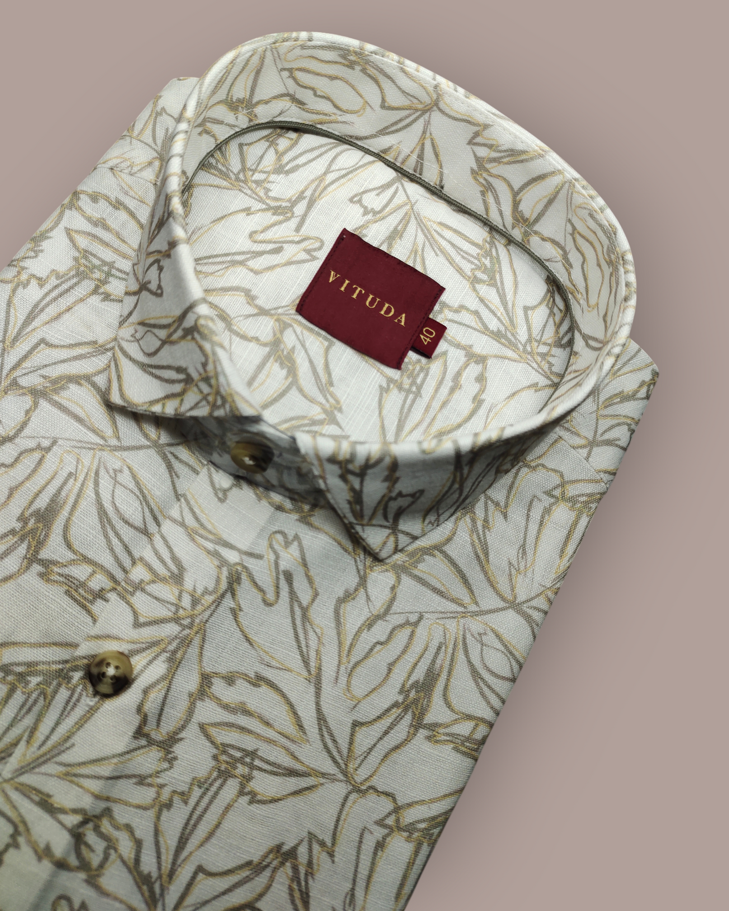 Men's Full Sleeves Off-White Leaf Printed Shirt