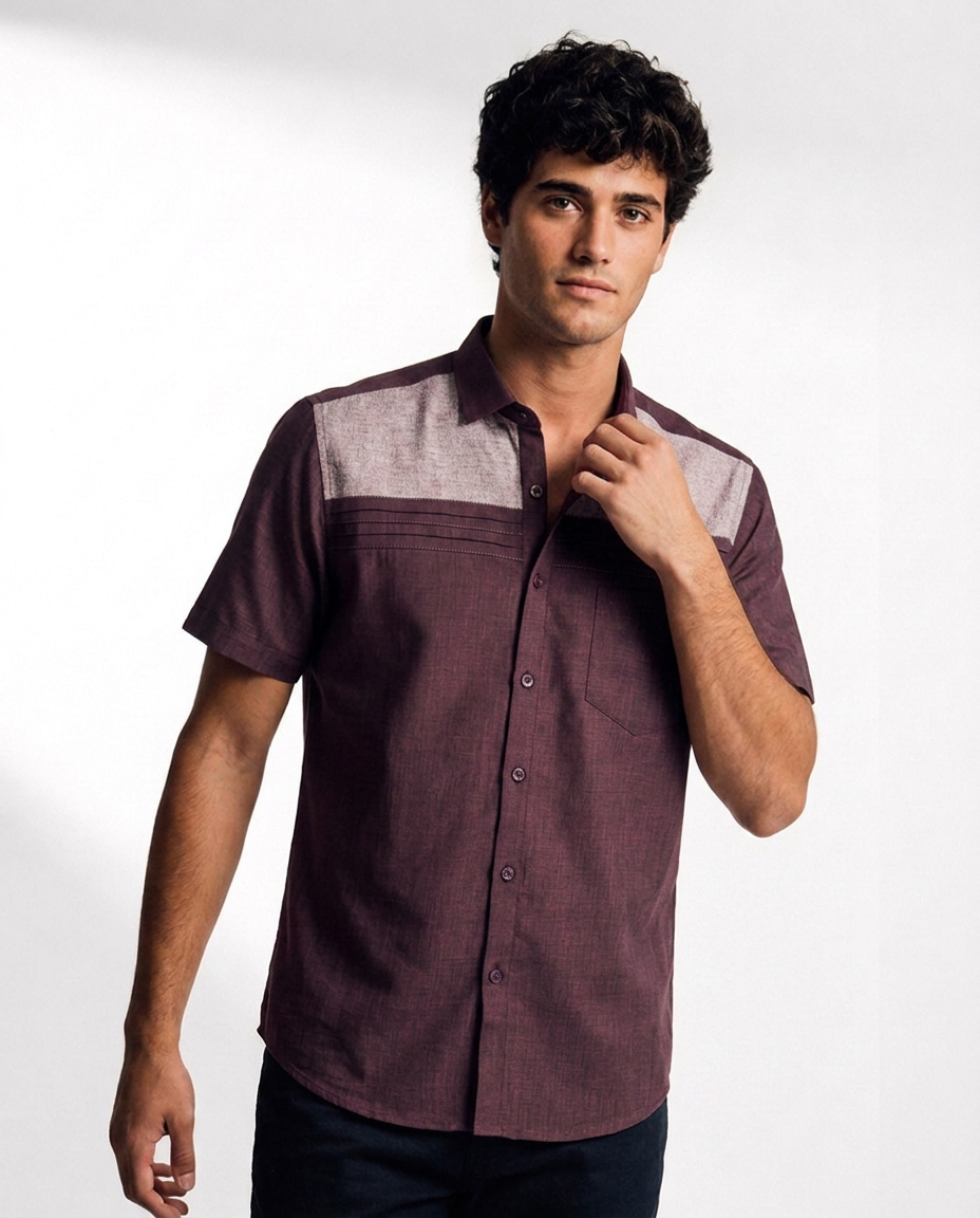 Contrast Yoke Pintuck Shirt