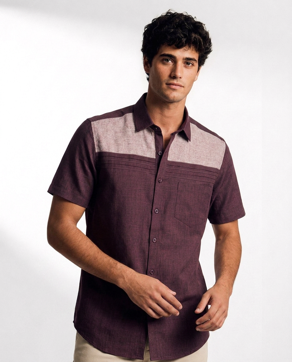 Contrast Yoke Pintuck Shirt