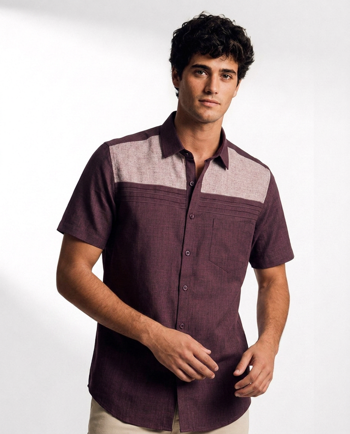 Contrast Yoke Pintuck Shirt