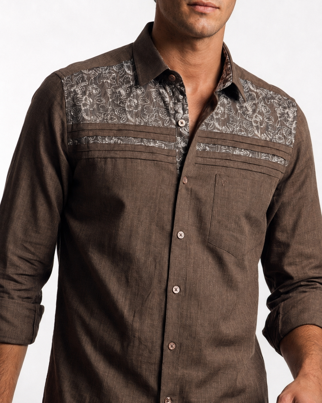 Floral Yoke Pintuck Shirt