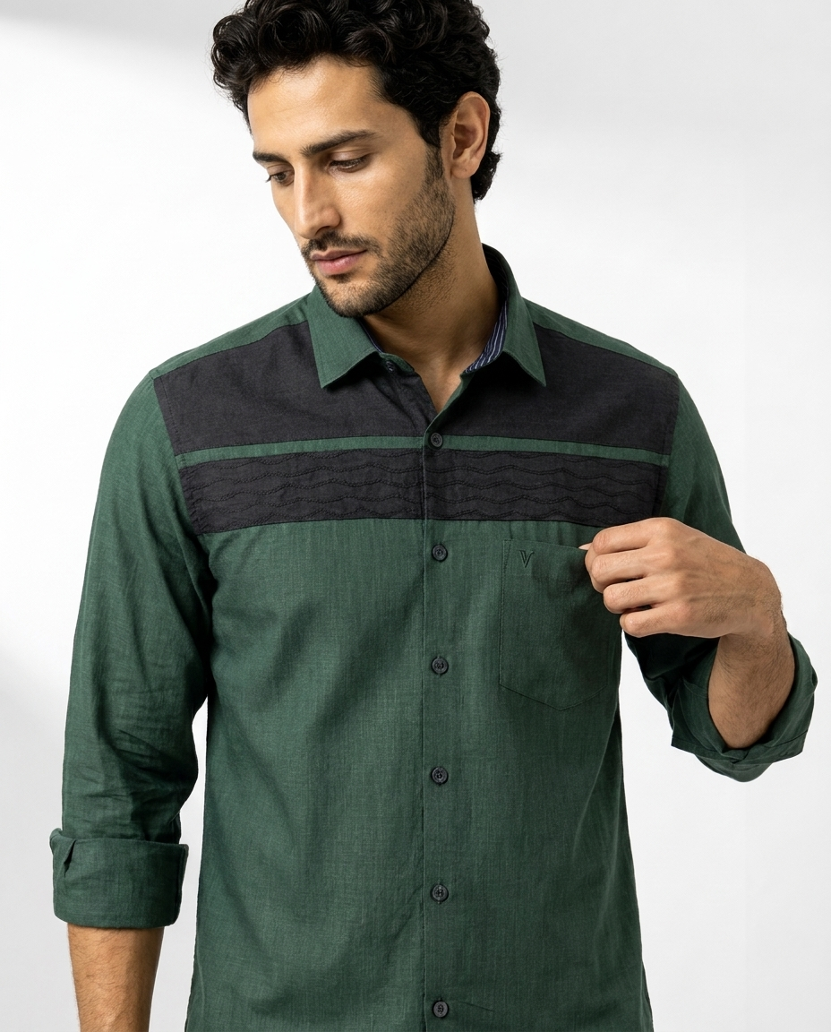 Contrast Wave Panel Shirt