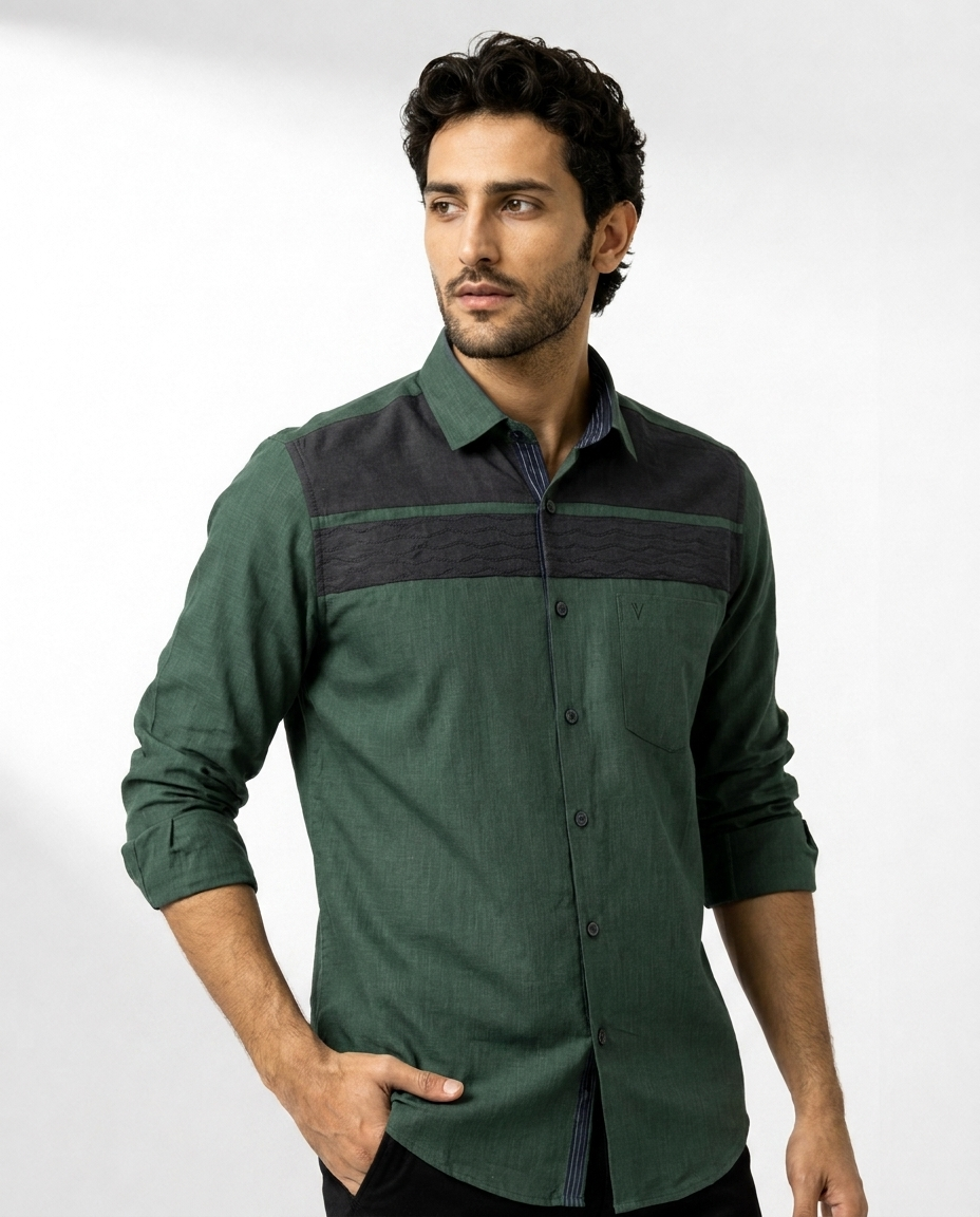 Contrast Wave Panel Shirt