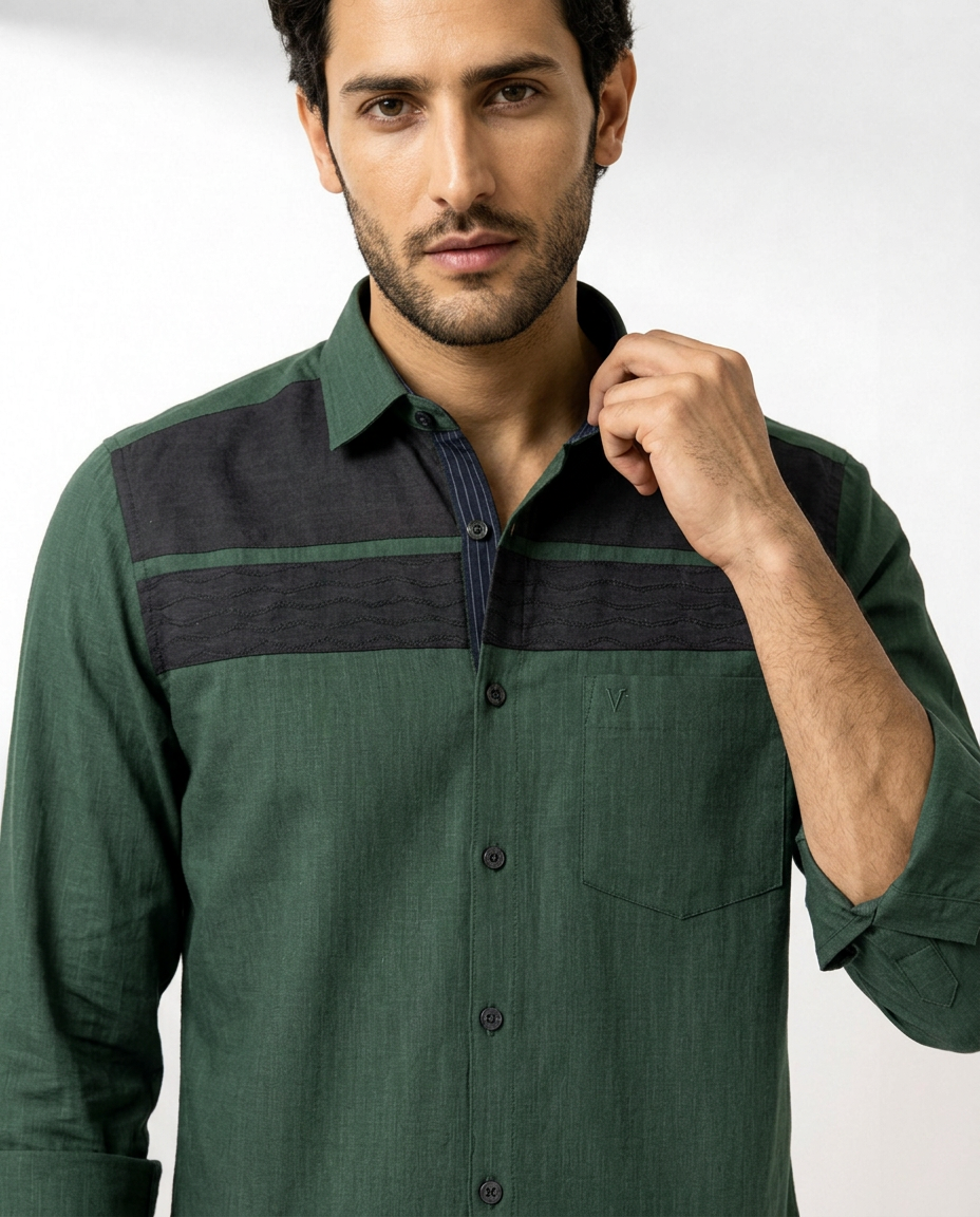 Contrast Wave Panel Shirt