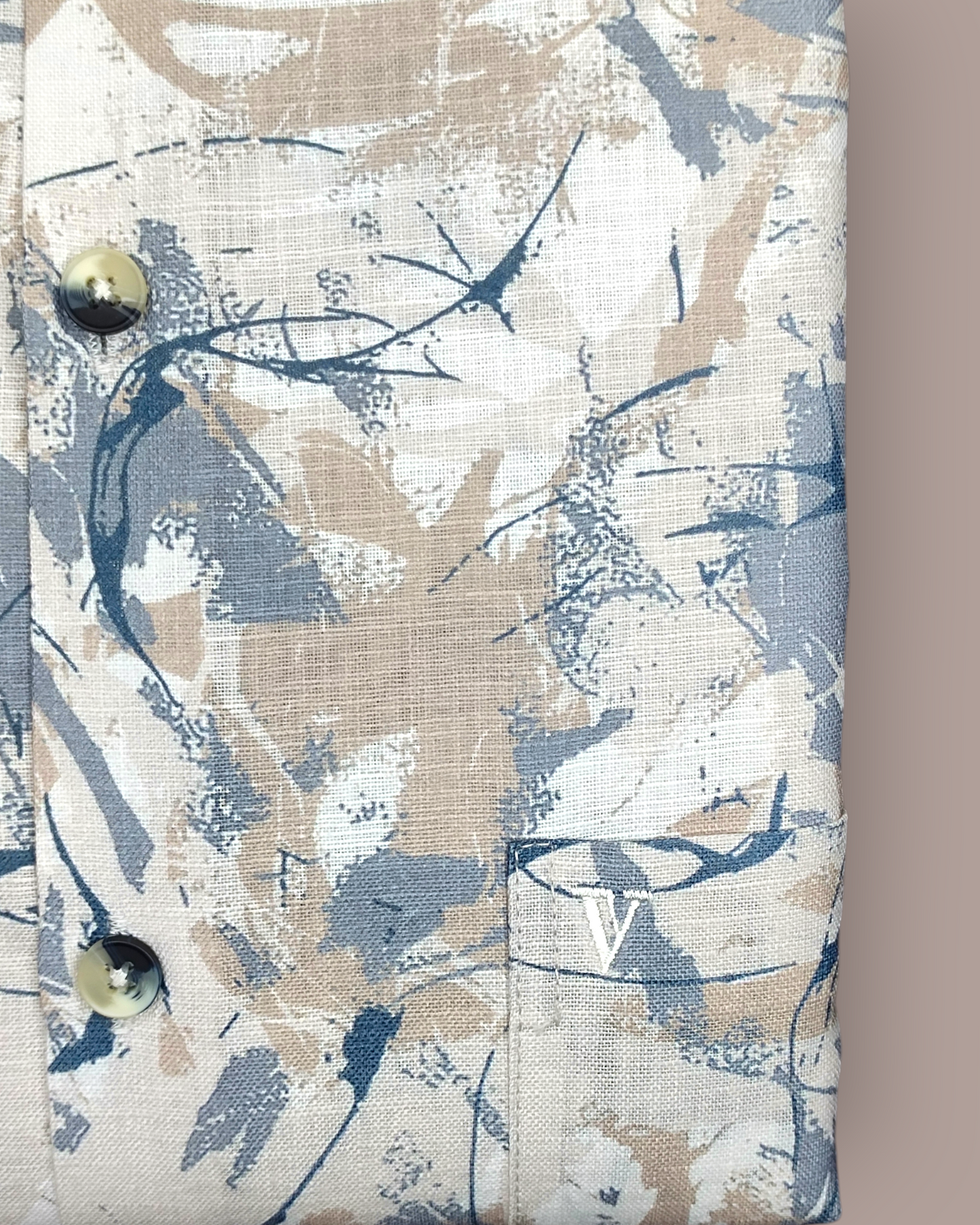 Men's Full Sleeves Abstract Printed Shirt – Beige, White & Blue Accents