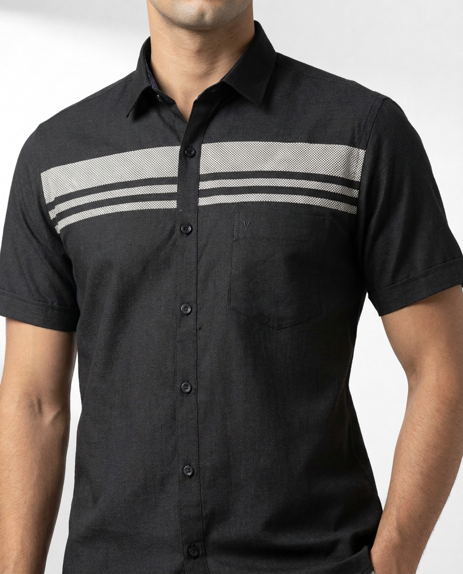 Textured Multi-Stripe Chest Linen Shirt