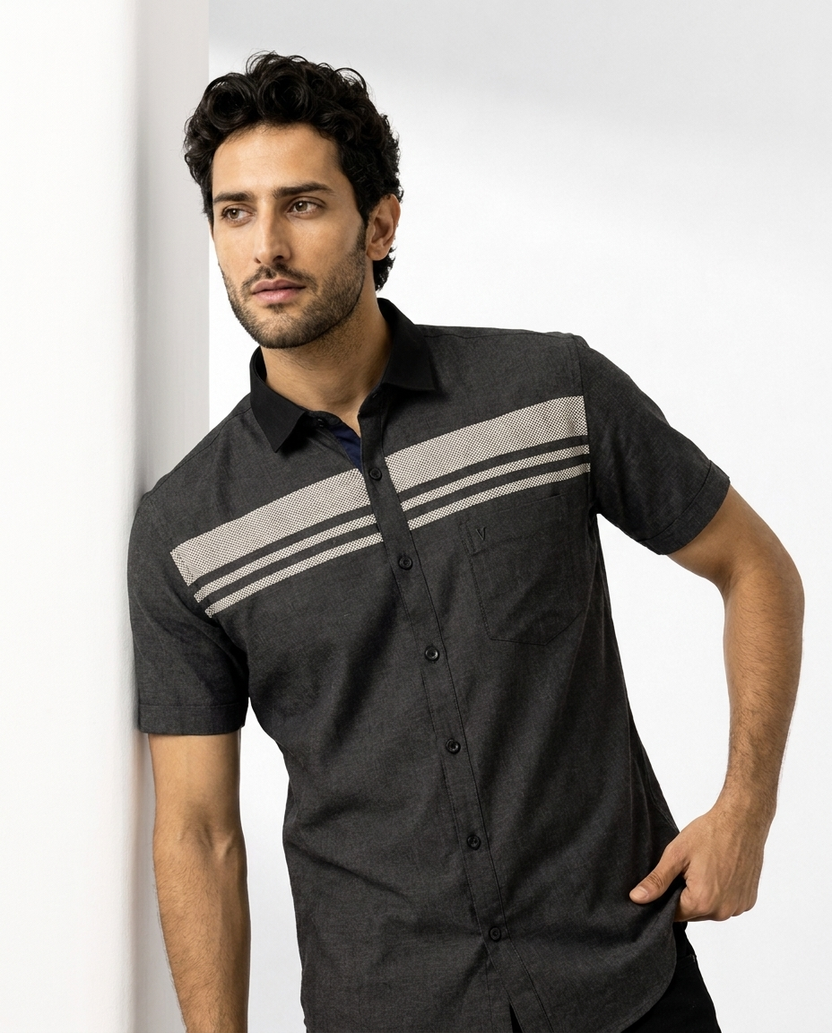 Textured Multi-Stripe Chest Linen Shirt
