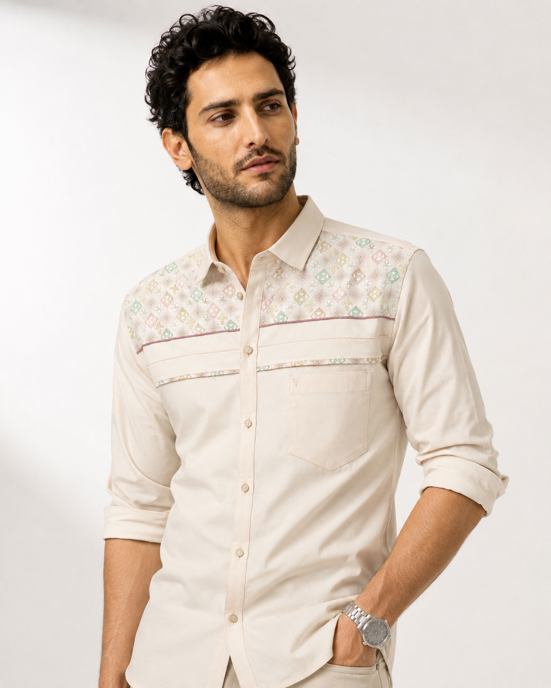 Geometric Mosaic Yoke Shirt